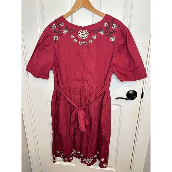 BNWT Ivy City Co Maroon Floral Heidi Dress Tie Waist Cotton Dress XL Cottagecore - Picture 4 of 14